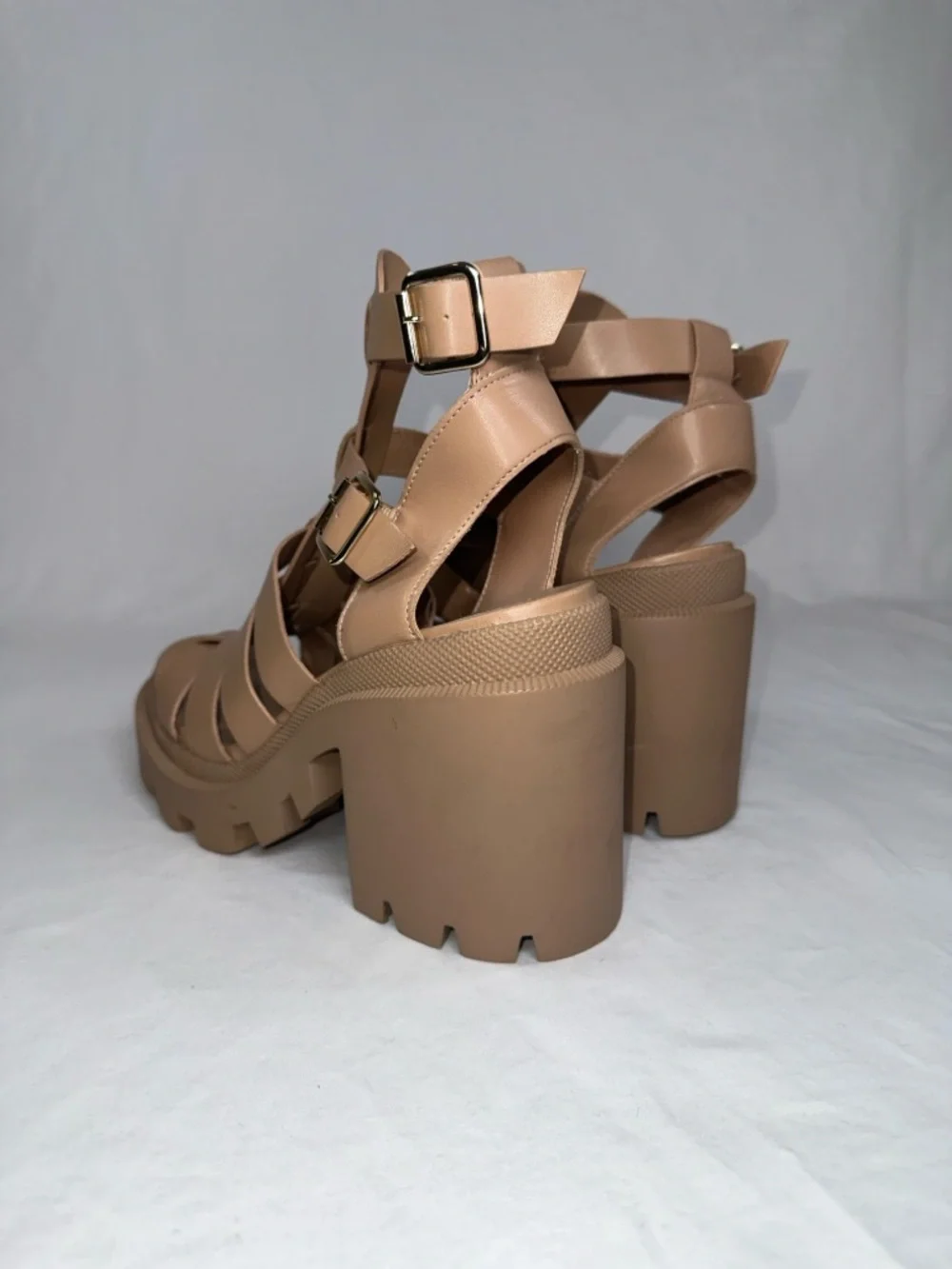 Steve Madden Cosmic Gladiator Platform Sandal Chunky Lug Sole Nude Womens Size 9